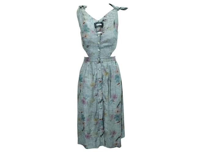 REFORMATION Linen Printed Long Dress with Buttons Grey  ref.1286050