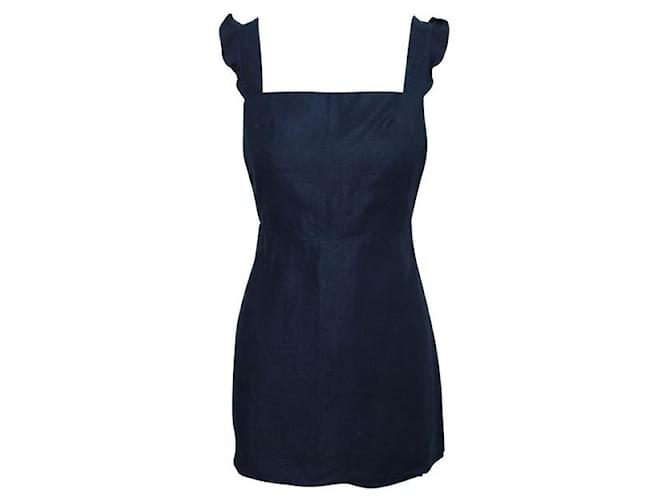 REFORMATION Mini-robe en lin avec dos ouvert Tencel Bleu Marine  ref.1286067