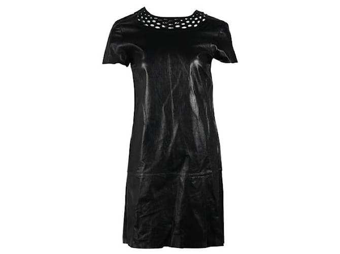 Diane Von Furstenberg Black Leather Midi Dress with Eyelet Collar  ref.1286088