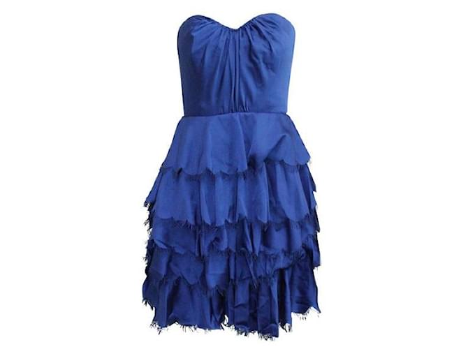 Autre Marque Vivid Blue Strapless Dress with Scalloped Eyelash Hem Polyester  ref.1286095