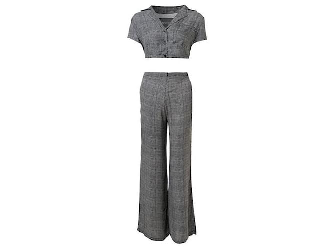 Reformation Chequered Cropped Top And Pants Set Black Viscose Rayon  ref.1286096