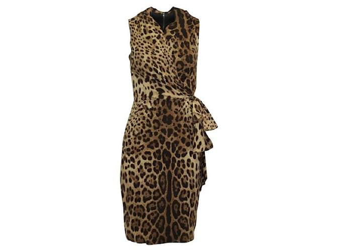 Dolce & Gabbana - Robe mi-longue à imprimé léopard avec nœud Marron  ref.1286111