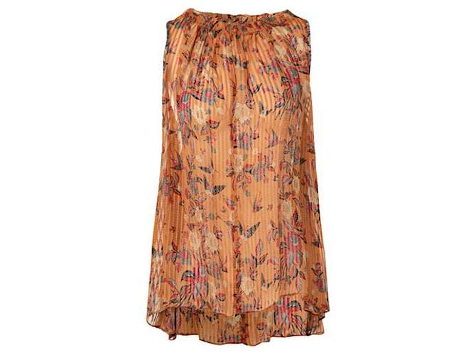 Isabel Marant Transparente, plissierte Bluse mit Vogeldruck Orange  ref.1286113