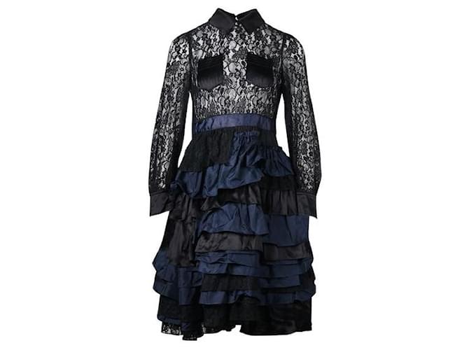 Autre Marque Contemporary Designer Black And Navy Lace Dress Silk  ref.1286134