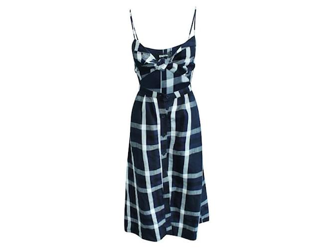 Reformation Midi Checked Dress with Front Tie Blue  ref.1286148