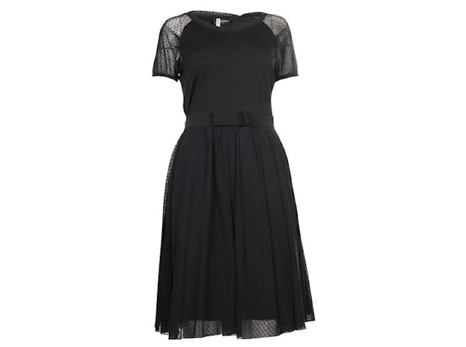 Autre Marque CONTEMPORARY DESIGNER Black Dress With Tulle Yoke Wool Viscose Elastane  ref.1286177