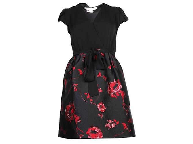 DIANE VON FURSTENBERG Silk Top Dress With Roses Skirt Black Polyester  ref.1286178