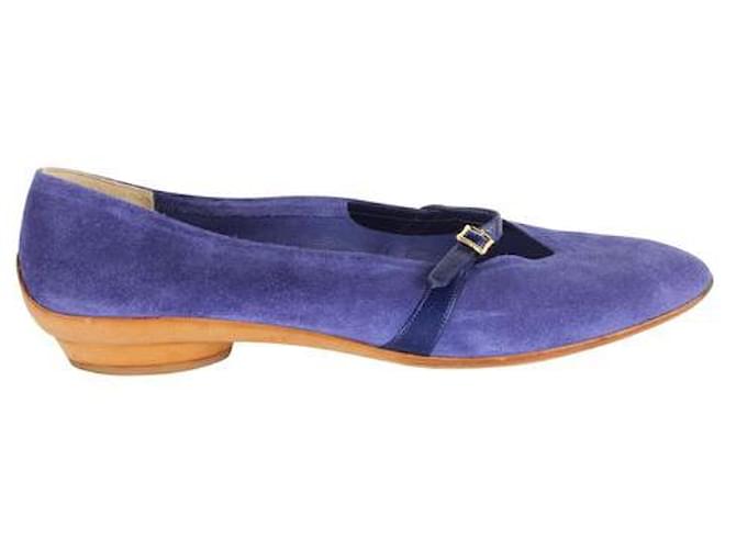 SALVATORE FERRAGAMO Chaussures plates en daim bleu Suede  ref.1286206