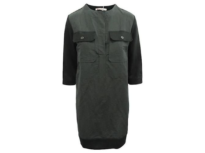 Marni Black Shift Dress with Front Pockets Cotton Linen  ref.1286211
