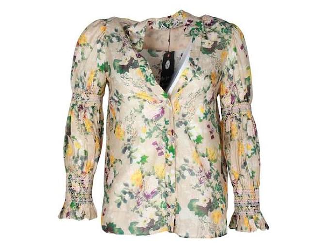 Camisa floral de algodão de seda ALICE + OLIVIA com detalhes de smocking  ref.1286223