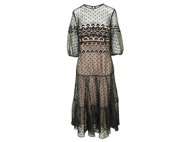 TEMPERLEY LONDON Elegantes schwarzes Kleid mit Punkten Baumwolle Polyester  ref.1286225