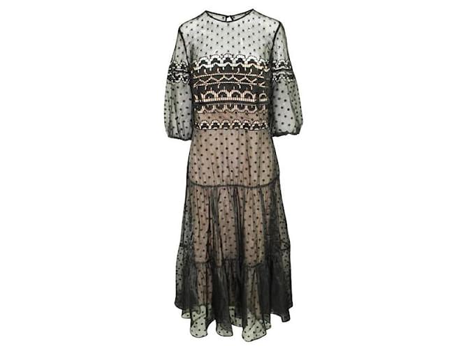 TEMPERLEY LONDON Elegante abito nero con pois Cotone Poliestere  ref.1286225