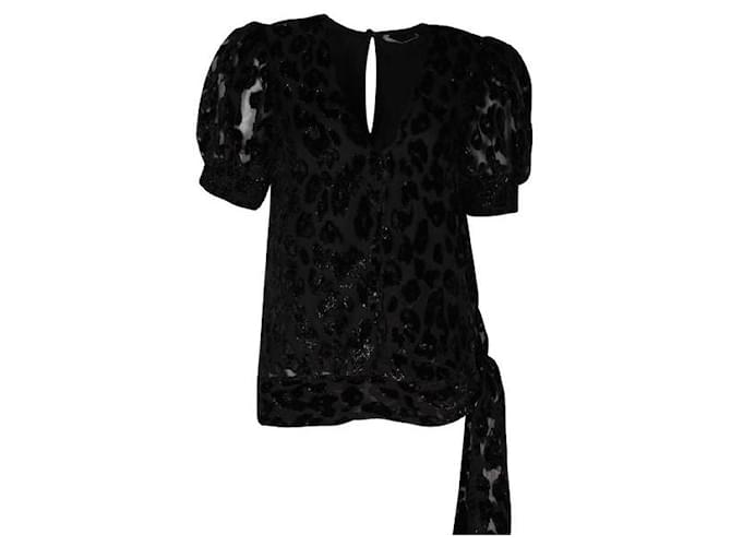 ALICE + OLIVIA Black Short Sleeved Top with Glitter Pattern Polyester  ref.1286226