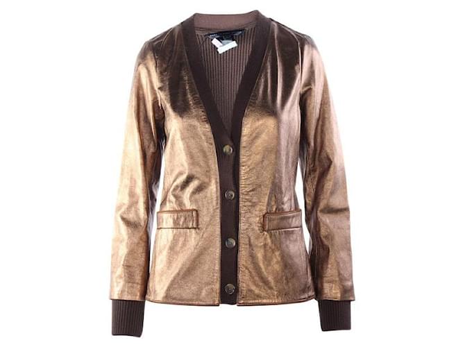 Autre Marque CONTEMPORARY DESIGNER Gold Leather and Wool Jacket Golden  ref.1286250
