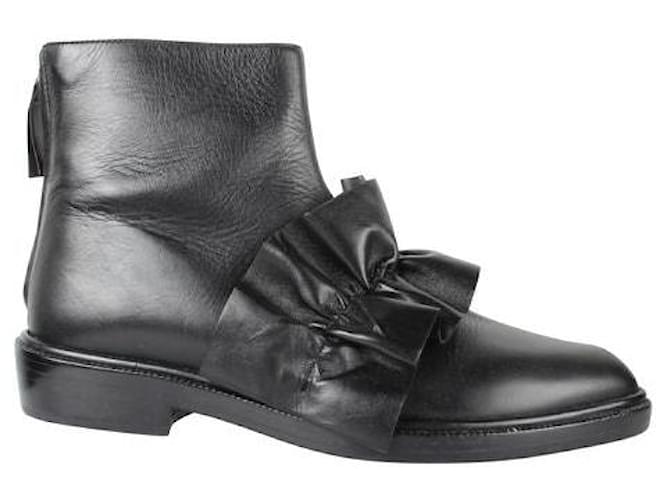 Msgm Black Leather Flat Anckle Boots  ref.1286262