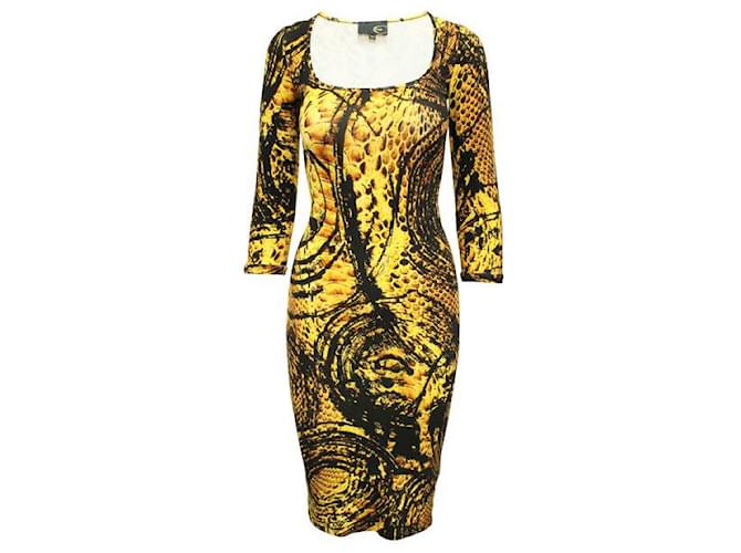 JUST CAVALLI Snakeskin Black and Yellow Print Dress Cotton Elastane  ref.1286269