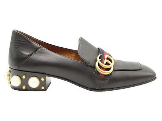Gucci Black & Pearl Mid Heel Loafer Leather  ref.1286280
