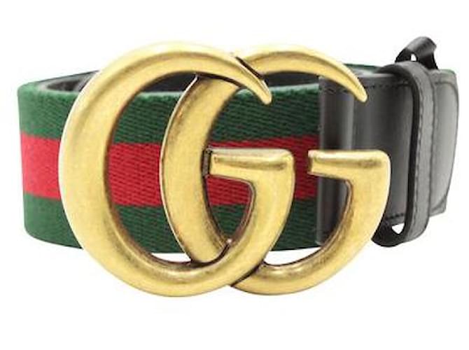Gucci Cinto de fivela GG de couro preto e web exclusivo - unissex Multicor Lona Metal  ref.1286282