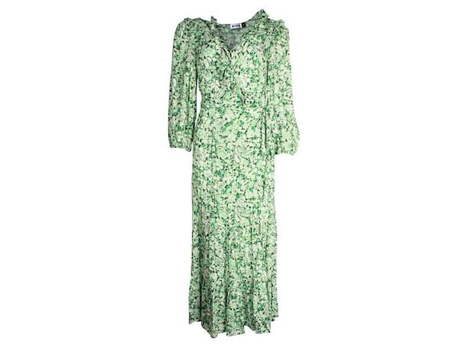 Autre Marque Green Floral Wrap Dress Viscose  ref.1286283