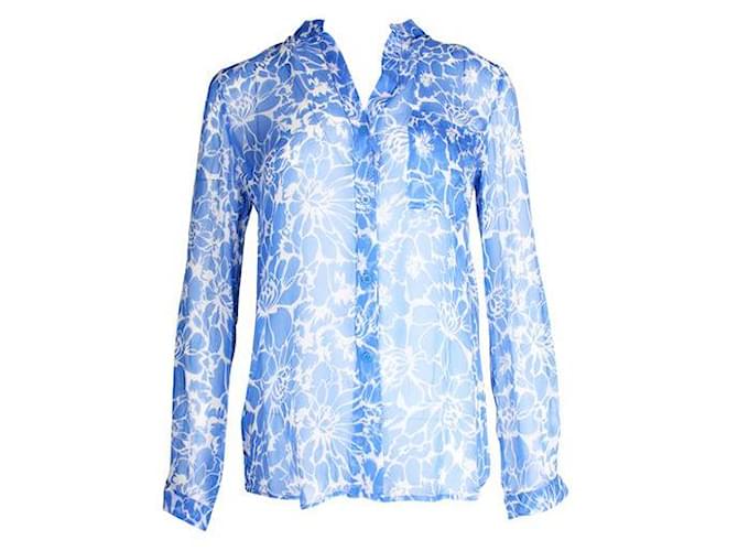 Diane Von Furstenberg Gilmore Cornflower & White Long Sleeved Silk Shirt Blue  ref.1286284