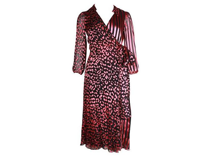 ALICE + OLIVIA Pink & Black Wrap Dress Silk Viscose  ref.1286286