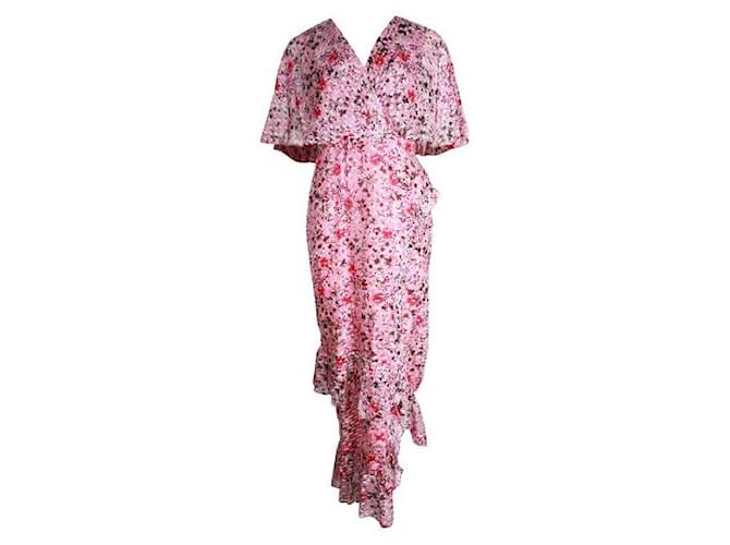 Autre Marque Saloni Pink Floral Tiered Silk Maxi Dress  ref.1286287