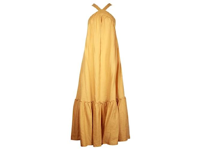 Autre Marque Vestido largo favorecedor de lino mostaza de THREE GRACES Amarillo  ref.1286308