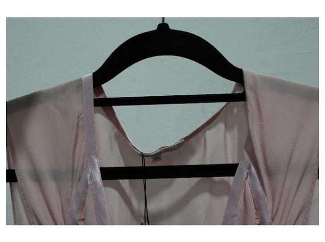 Autre Marque CONTEMPORARY DESIGNER Pastel Pink Deep V-neck Dress Silk  ref.1286320