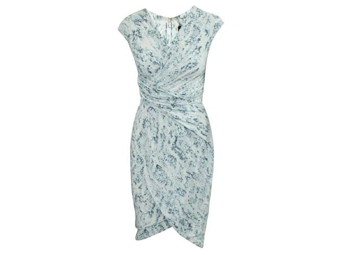 Autre Marque ZEITGENÖSSISCHES DESIGNER-Kleid mit blauem Aufdruck und Drapierung Polyester Elasthan  ref.1286336