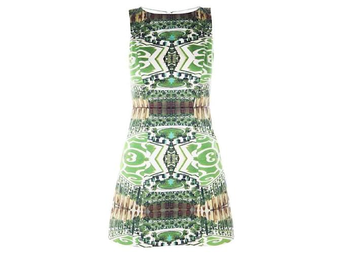ALICE + OLIVIA Printed Dress Green Suede Cotton  ref.1286347