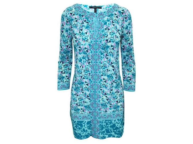 Autre Marque ZEITGENÖSSISCHES DESIGNER-Kleid mit blauem Aufdruck Mehrfarben Polyester Elasthan  ref.1286352