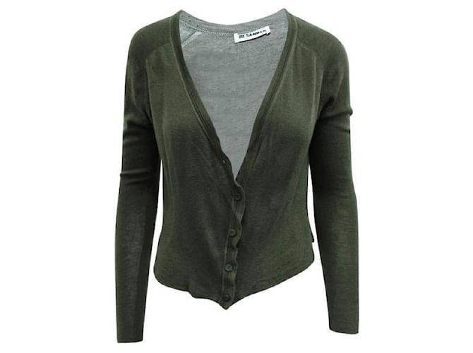 Autre Marque CONTEMPORARY DESIGNER Olive Green Short Cashmere Blend Cardigan Silk  ref.1286362