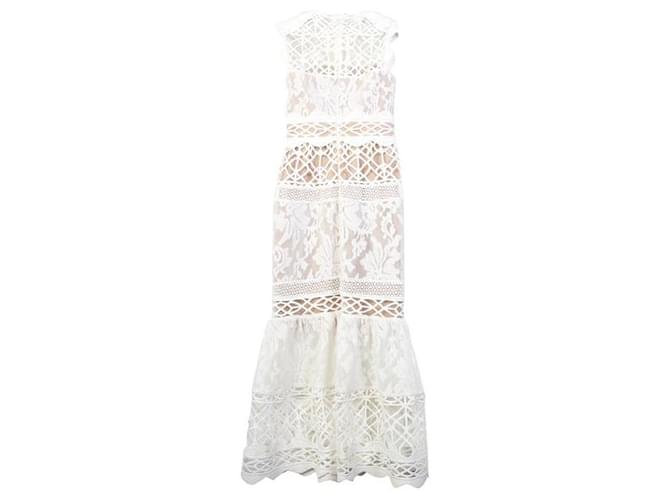 Autre Marque MONIQUE LHUILLIER Lace Midi Dress White Suede Polyester  ref.1286366