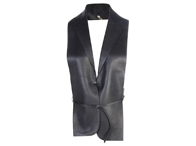 HERMÈS Black Deerskin Leather Waistcoat  ref.1286369