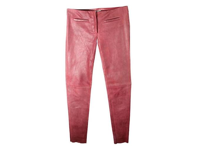 MIU MIU Pantalon taille basse en cuir Rouge  ref.1286382