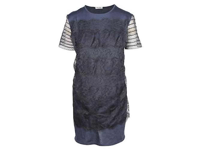 MIU MIU Blue Lace Dress Cotton Nylon  ref.1286386