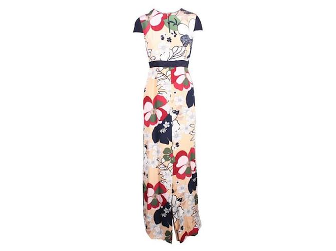 Autre Marque CONTEMPORARY DESIGNER Multi Floral Slit Front Short Sleeves Dress Multiple colors Silk  ref.1286388
