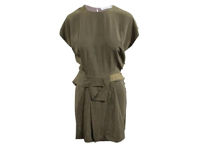 Autre Marque CONTEMPORARY DESIGNER Embellished Midi Dress Khaki Silk  ref.1286389
