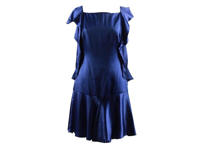 Autre Marque CONTEMPORARY DESIGNER Karen Millen Satin Dress Blue  ref.1286400