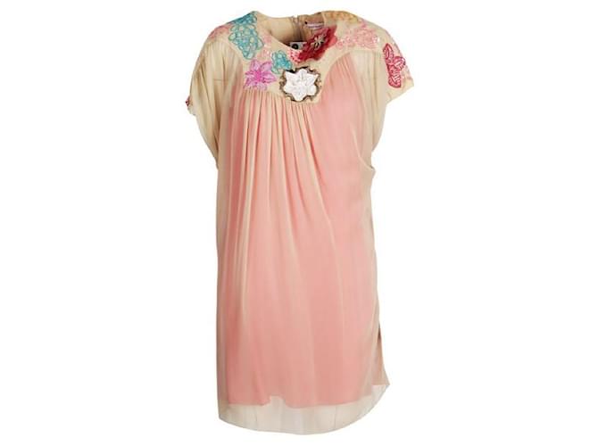 MATTHEW WILLIAMSON Flower Embroidered Dress With Pink Lining Brown  ref.1286420