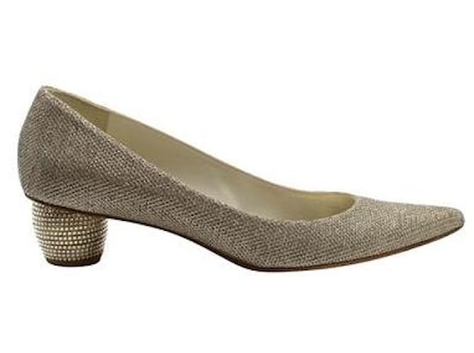 Stuart Weitzman Goldglitter-Schuhe mit rundem Absatz Golden Leder  ref.1286424
