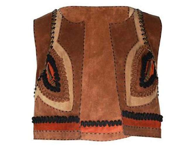 Alberta Ferretti Brown, Orange & Black Suede Waistcoat with Metal Embellishments  ref.1286430