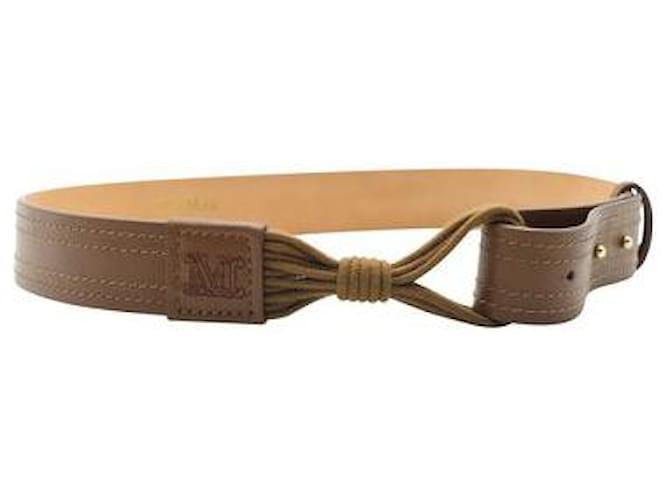 Autre Marque Contemporary Designer Maxmara Brown Leather/ Fabric Waist Belt With Knot  ref.1286437