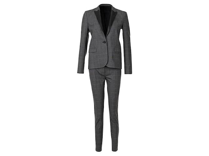 Autre Marque Contemporary Designer Chequered Leather Lapel Suit Brown Polyester Wool Elastane Acetate  ref.1286459
