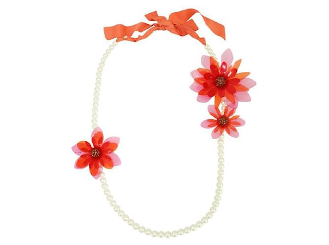 Collar Lanvin Naranja Con Perlas Falsas Y Flores De Plástico Piel sintética  ref.1286484