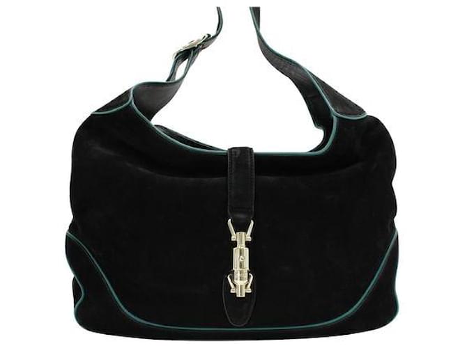 Gucci Black/ Sea Blue Suede Shoulder Bag Leather  ref.1286493
