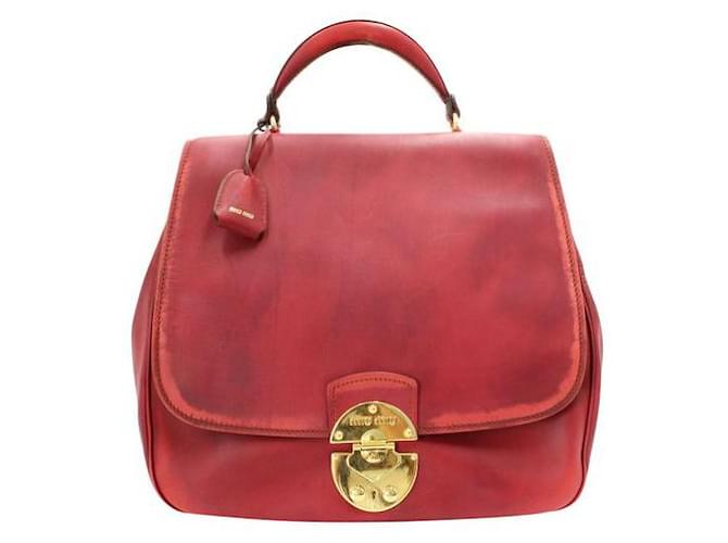 Miu Miu Grand sac à main en cuir rouge avec poignée supérieure  ref.1286496