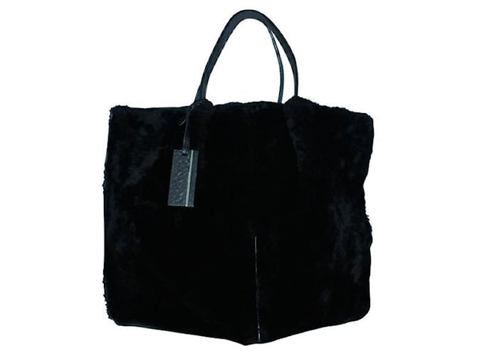 Autre Marque CONTEMPORARY DESIGNER Black Fur Tote with Lamb Leather Trims Faux fur  ref.1286500