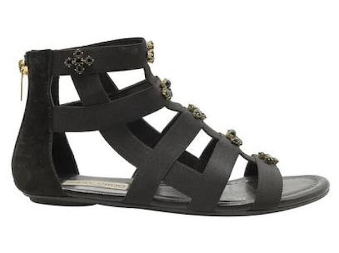 Schwarze, mit Juwelen besetzte flache Gladiator-Sandalen von Jimmy Choo Schweden  ref.1286512