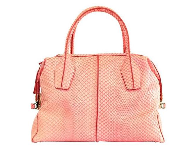 TOD'S Pink Snakeskin D-Styling Piccolo Bauletto Bag  ref.1286515